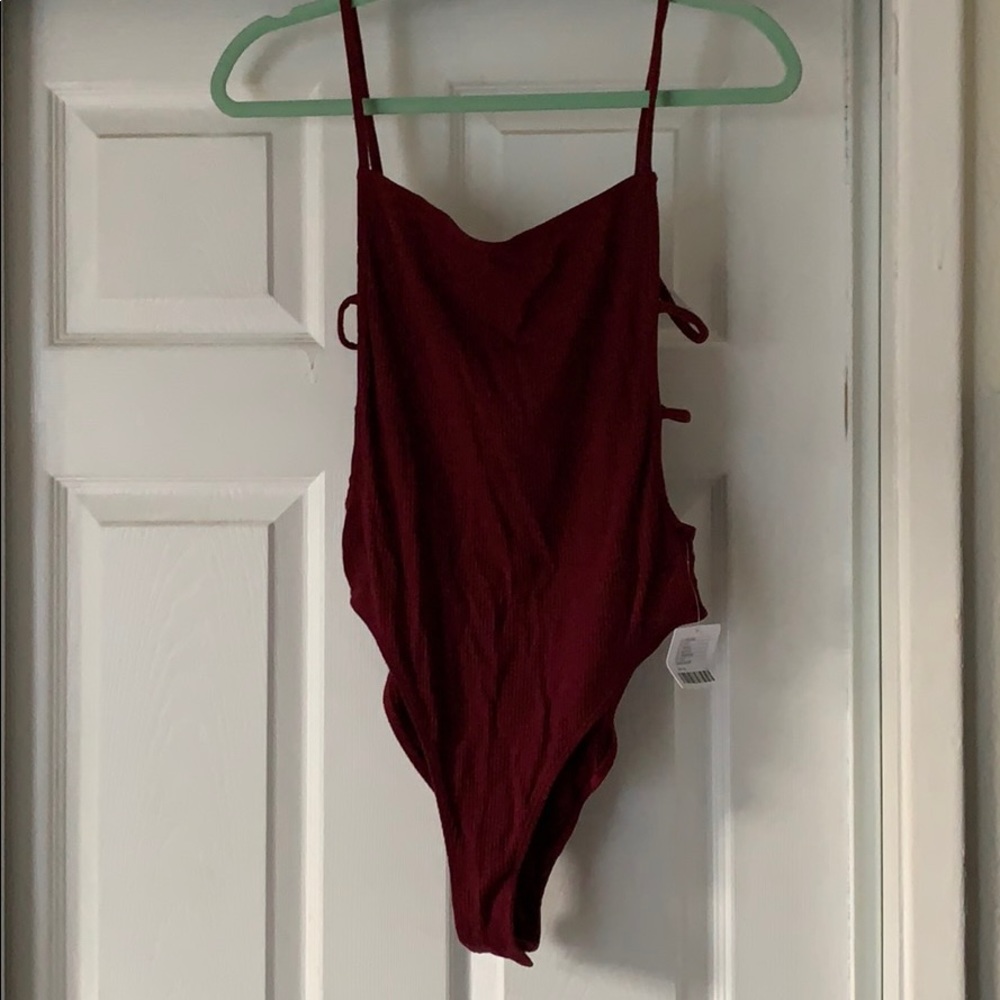 Burgundy backless body suit